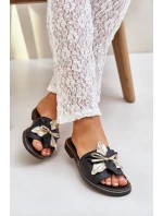 Pantofle S Dekorací Přírodní Kůže Zazoo 3574/Z Černé