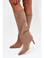 Dámské kozačky na skluzavku vyhřívané na jehlu Béžové olivové