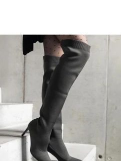 Dámské vysoké kozačky na podpatku 9125 Tmavě zelená khaki - CM Paris