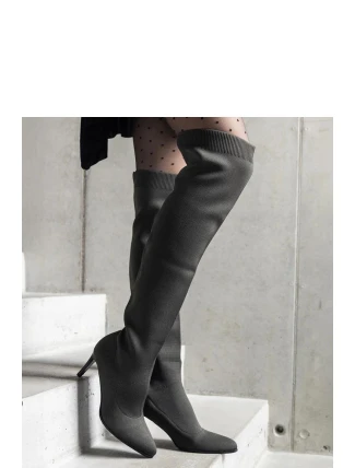 Dámské vysoké kozačky na podpatku 9125 Tmavě zelená khaki - CM Paris