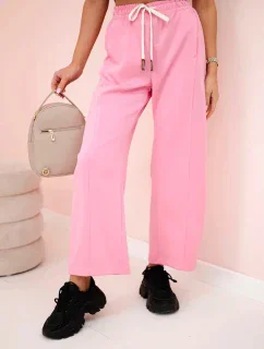 Máslové kalhoty zavazované v pase růžový