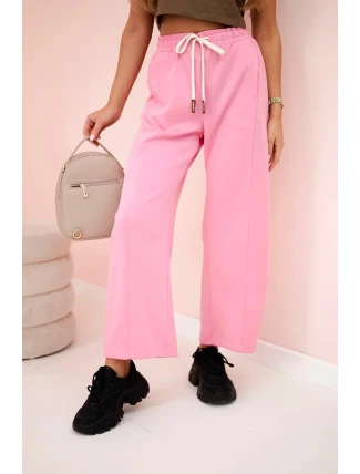 Máslové kalhoty zavazované v pase růžový Máslové kalhoty zavazované v pase růžový