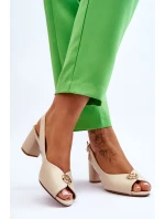 Módní kožené sandály na podpatku béžové Hette