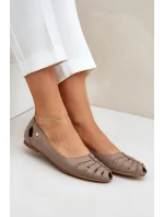 Zazoo 10009 Pohodlné dámské kožené baleríny tmavě béžové