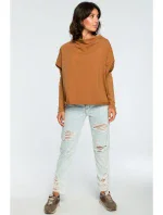 B094 Oversized top s výstřihem do V na zádech - karamelový