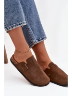 Dámské pantofle a chodaki na platformě s přezkou – hnědé Selio Dámské pantofle a chodaki na platformě s přezkou – hnědé Selio