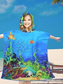 PončoBavlněné světové dětské plážové pončo s kapucí 60x60