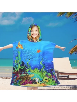 PončoBavlněné světové dětské plážové pončo s kapucí 60x60