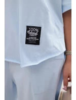 Bavlněný komplet halenka + kalhoty modrý