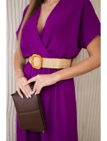 Kombinéza s ozdobným páskem v pase tmavě fialová Kombinéza s ozdobným páskem v pase tmavě fialová