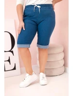 Dámské bavlněné šortky Plus Size s vázáním džínovina