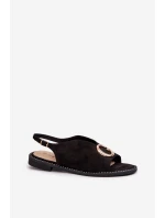 Elegantní dámské sandály s ozdobou z ekosuede S.Barski KV27-058 Černé Elegantní dámské sandály s ozdobou z ekosuede S.Barski KV27-058 Černé