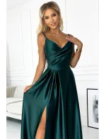 299-9 CHIARA elegantní maxi dlouhé saténové šaty bez ramínek - BOTTLE GREEN 299-9 CHIARA elegantní maxi dlouhé saténové šaty bez ramínek - BOTTLE GREEN
