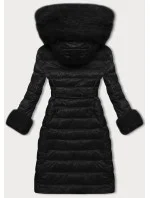Černý péřový dámský kabát se zapínáním na knoflíky (5M3160/1-392)