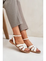 Kožené Dámské Sandály Na Plochém Podpatku Zazoo 3688 Ecru