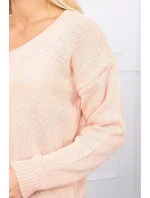 Svetr s výstřihem do V, pudrově růžový