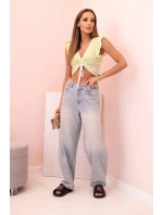 Dámská pruhovaná blůza s nařasením a volánkem zelená Dámská pruhovaná blůza s nařasením a volánkem zelená