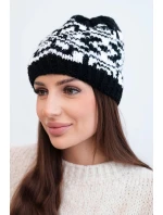 Zimní dámská čepice z vlny s norským vzorem K354 černý+bílý