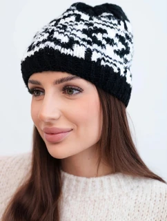 Zimní dámská čepice z vlny s norským vzorem K354 černý+bílý