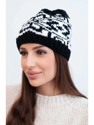 Zimní dámská čepice z vlny s norským vzorem K354 černý+bílý