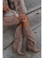 Oceplane cowboy kozačky na podpatku z eko semiše béžové Mavine Kozaki Damskie