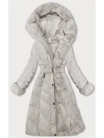 Dámská zimní bunda v barvě ecru s opaskem (5M3156-254) Dámská zimní bunda v barvě ecru s opaskem (5M3156-254)