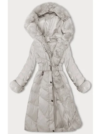 Dámská zimní bunda v barvě ecru s opaskem (5M3156-254) Dámská zimní bunda v barvě ecru s opaskem (5M3156-254)
