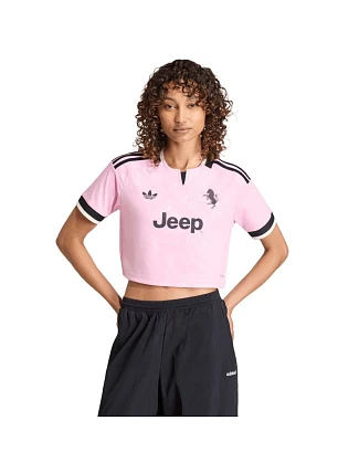 Dámské tričko adidas Juventus 26/27 Away Cropped Jersey, růžovo-černé, KB8842 Dámské tričko adidas Juventus 26/27 Away Cropped Jersey, růžovo-černé, KB8842