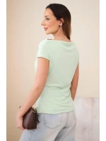 Dámská žebrovaná halenka z viskózy s vodopádovým výstřihem a nařasením tmavě mátová