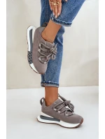 Semišové dámské sneakersy na platformě s tlustým šněrováním Artiker 54C1463 šedé