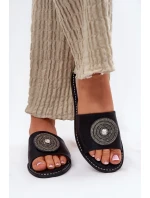 Dámské Pantofle Na Plochém Podpatku S Ozdobou S.Barski KV51-013 Černé