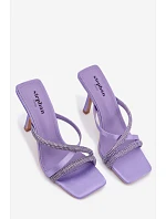 Dámské lodičky na podpatku s pásky a kamínky fialové Karima