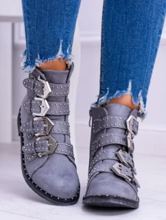 Lu Boo tmavě šedé semišové kotníkové boty Virginia Rock Star