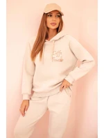 Dámský bavlněný zateplený komplet s potiskem béžový