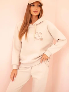 Dámský bavlněný zateplený komplet s potiskem béžový