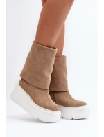 Zazoo 3410 Semišové Dámské Boty Na Masivní Platformě Bežové