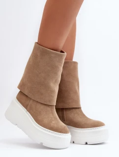 Zazoo 3410 Semišové Dámské Boty Na Masivní Platformě Bežové