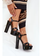 Dámské sandály na vysokém podpatku a platformě lakované černé Jovenes