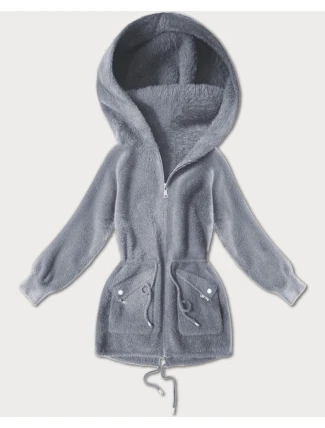 Šedý přehoz přes oblečení typu alpaka s kapsami (W010#)