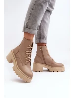 Zazoo 3413 Dámské kožené botky na robustním podpatku béžové