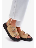 Semišové Dámské Sandály S Přezkami Big Star RR274665 Béžové