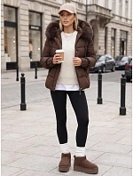 Dámská prošívaná bunda s kožešinovou kapucí, hnědá, FashionStreet TY5894