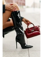 Laky boty zateplené na jehlovém podpatku s přezkou černé Tameliae