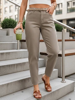 Dámské džínové kalhoty mom fit s páskem šedobéžové FashionStreet UY2982