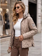 Dámská přechodová bunda s kapucí v barvě kamelové od FashionStreet TY5774 Dámská přechodová bunda s kapucí v barvě kamelové od FashionStreet TY5774