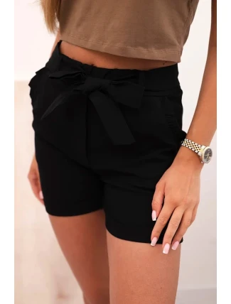 Dámské šortky s mašlí a volánky černý