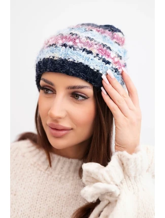 Dámská zimní čepice s barevným vláknem a elastickým stahováním K352 modrá+tmavě růžová