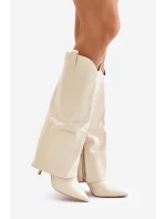 Kozačky Na Podpatku S Otočeným Svrškem Světle Béžové Bellinna