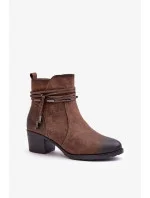 Dámské kotníkové boty na podpatku ASA128-37 model 201545 Hnědá - Jezzi Dámské kotníkové boty na podpatku ASA128-37 model 201545 Hnědá - Jezzi