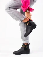 Zajímavé dámské gumáky černé na plochém podpatku Zajímavé dámské gumáky černé na plochém podpatku